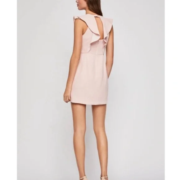 NWT BCBGeneration Cutout Ruffled Mini Sheath Dress Pink Rose Smoke Size 4 - Picture 3 of 9